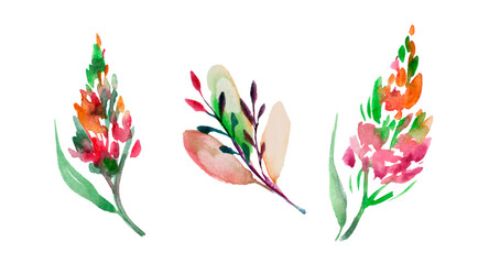 Set of watercolor bouquets isolated on white background