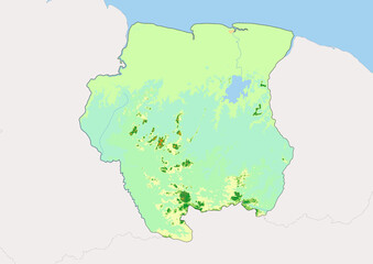Fototapeta premium High detailed vector Suriname physical map, topographic map of Suriname on white with rivers, lakes and neighbouring countries. 