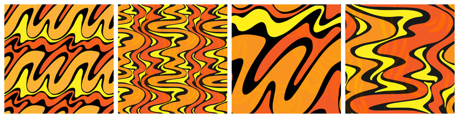 Fire and hot flame seamless pattern set with abstract ripple liquid lines.