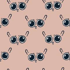 Seamless pattern with tarsier face. Background for wrapping paper, textile, fabric, stationery, clothes, web, socks and other designs.