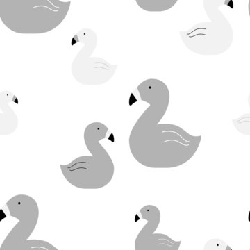 Grey ducks on a white background. Seamless vector pattern.