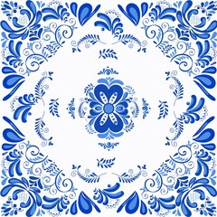 Flowers and swirls, elegant intricate foliage. Hand drawn traditional folk art.