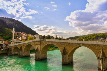 Fototapeta na wymiar Konjic Neretva river and old bridge in konjic Bosnia And Hezegovina