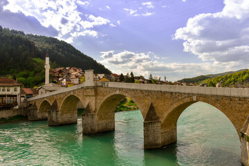 Fototapeta na wymiar Konjic Neretva river and old bridge in konjic Bosnia And Hezegovina