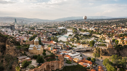 The urban landscape of Tbilisi in the daytime. Bird's-eye view