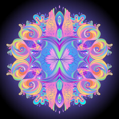 Decorative Indian round lace ornate mandala. Vintage vector pattern on transparent background. Hand drawn abstract colorful background. Invitation, wedding card, scrapbooking. Tattoo design.