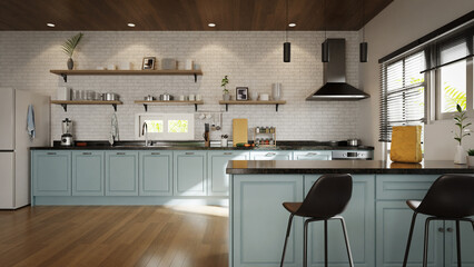 white wall modern kitchen interior, 3d rendering
