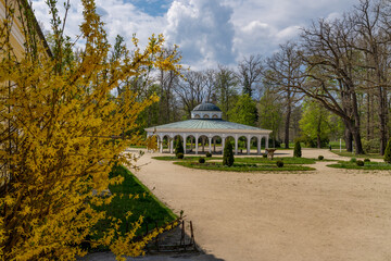 Pavilion of cold mineral water spring Luisa in the small west Bohemian spa town Frantiskovy Lazne...