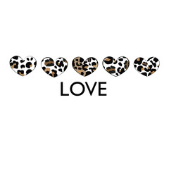 Leopard Print Hearts with ''love'' text. T-shirt design, fabric design fashion illustration
