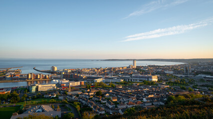 Swansea City, Wales, UK, at sunset