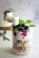 Healthy breakfast or snack with chia seeds, oatmeal and berries