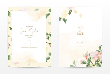 Rose watercolor invitation template cards of yellow color collection