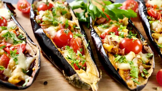 grilled eggplant with tomato and cheese