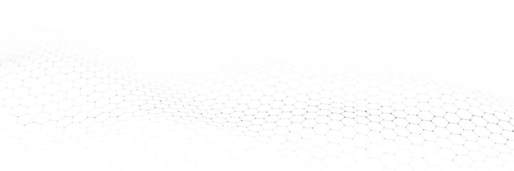 Technology dynamic hexagon wave on white background. Futuristic honeycomb concept. Digital technology webflow. Big data visualization. 3D rendering.