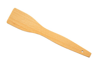 Kitchen spatula made of wood isolated on a white background. Kitchenware. Chef's tool. Wooden product.