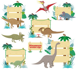 ちょっとマイナーな恐竜と木の看板セット © fumimicreative
