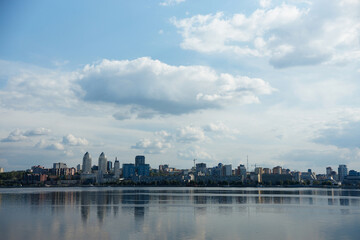 Naklejka premium panoramic view of the city dnieper river sunset
