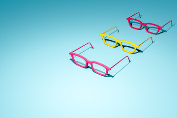 3d illustration of red glasses in blue background