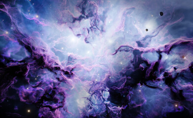 Nebula in outer space, planets and galaxy