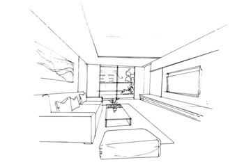 living room sketch drawing,Modern design,vector,2d illustration