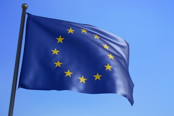 3d rendering illustration of EU flag on a pole