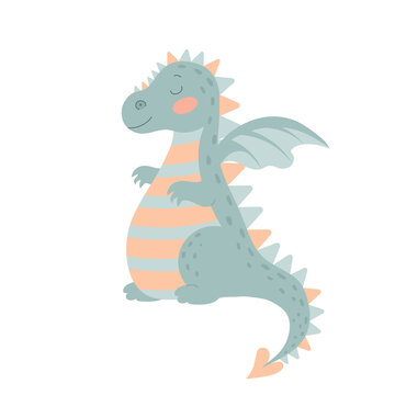 Cute little cartoon fairy dragon. Isolated on a white background.