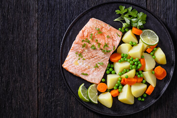instant pot salmon, carrots, peas and potatoes