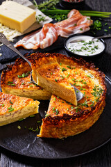 bacon and cheese quiche with hash brown crust