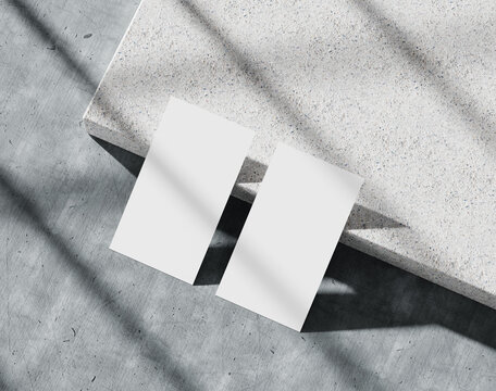 Blank White Business Card On The Concrete, Branding Paper, 3d Rendering, 3d Illustration 