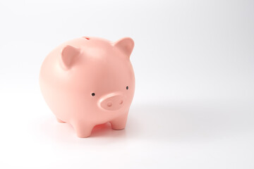 豚の貯金箱とお金を白背景で