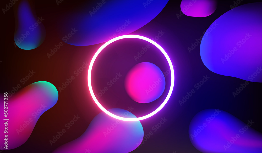 Poster Abstract colorful background with neon glowing circle. 3d vector
