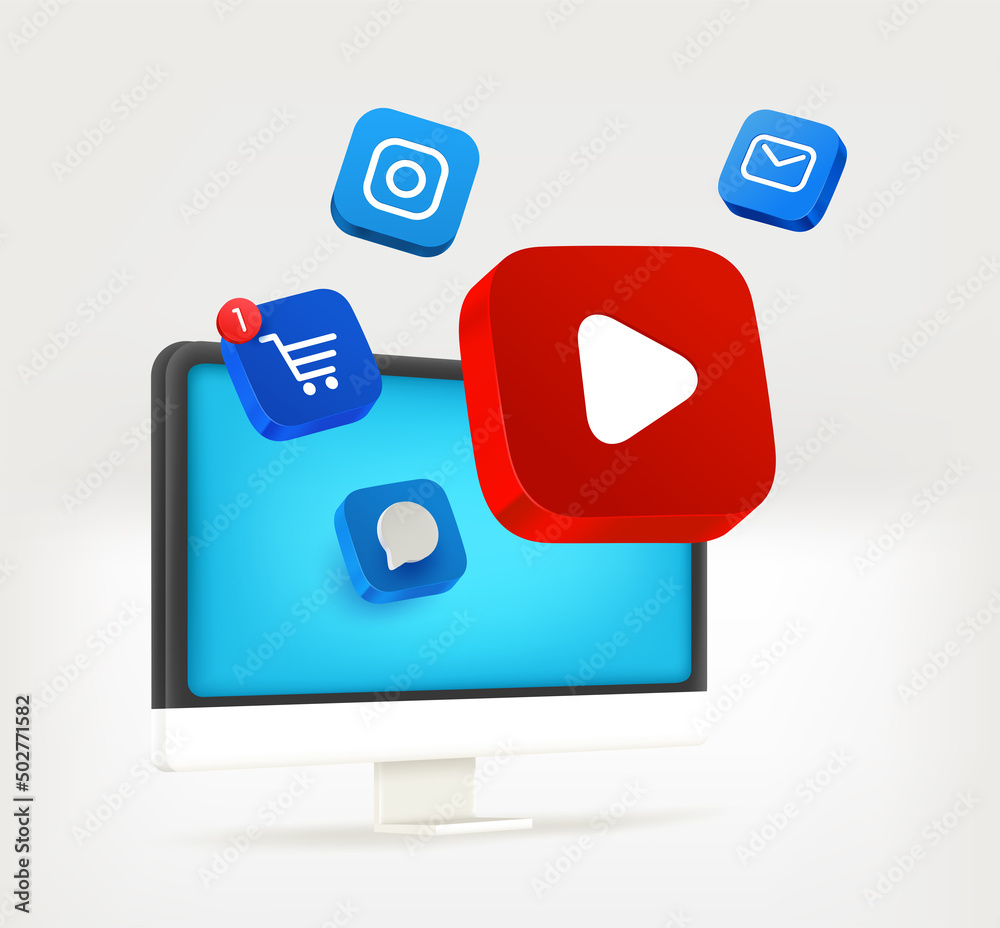 Leinwandbilder using modern computer for media content. 3d vector illustration