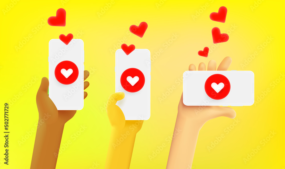 Poster using mobile applications in social network. people holding modern smart phones