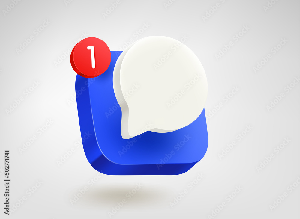 Fototapete Mobile chat application concept. 3d vector mobile application icon with notification