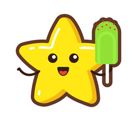 Cartoon star character with ice cream. Vector illustration