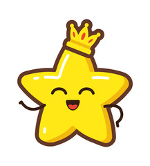 Cartoon star character with crown. Vector illustration