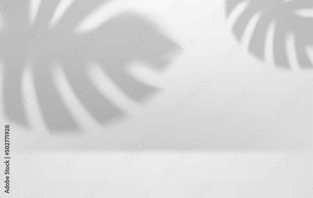 Poster bright interior with leaf shadow. 3d vector illustration with shadow overlay effect