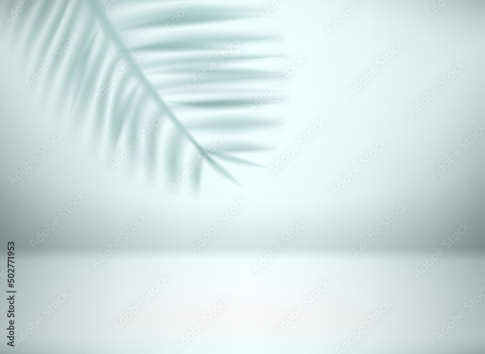 Poster bright interior with leaf shadow. 3d vector illustration with shadow overlay effect