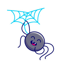 Cartoon spider spins a net. Vector illustration