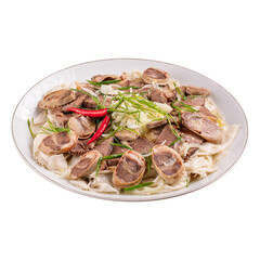 Isolated portion of kazakh national dish beshbarmak