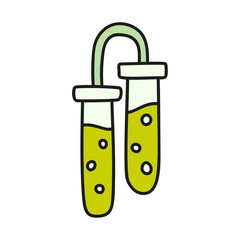 The concept of chemical science research lab retorts, beakers, flasks. Vector illustration in doodle style.
