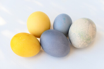 Painted Easter eggs colorful pastel collection, naturally dyed.