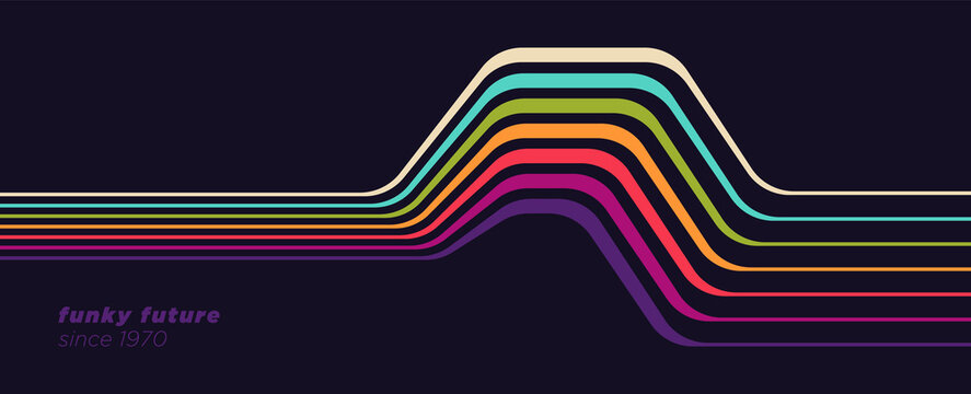 Abstract 1980's background design in futuristic retro style with colorful lines. Vector illustration.