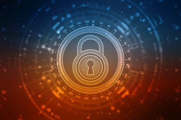 Digital Padlock on abstract technology background, Technology security concept. Modern safety digital background. Protection system, Cyber Security and safety information, personal data concept