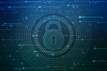 Fototapeta premium Digital Padlock on abstract technology background, Technology security concept. Modern safety digital background. Protection system, Cyber Security and safety information, personal data concept