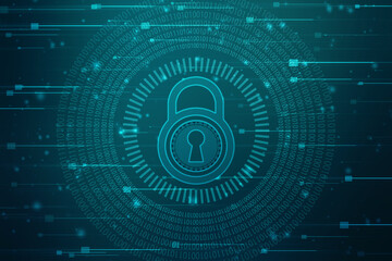 Fototapeta premium Digital Padlock on abstract technology background, Technology security concept. Modern safety digital background. Protection system, Cyber Security and safety information, personal data concept