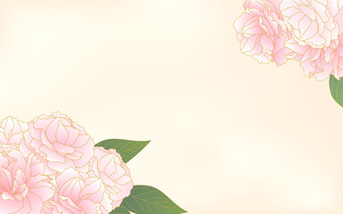 春の花・植物、薄いピンクグラデーションの八重桜（牡丹桜）のフレーム、水彩背景