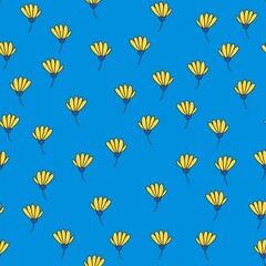 Floral patterns with blue and yellow flowers.Vector blue and yellow flowers. Floral patterns in the colours of the flag of Ukraine.