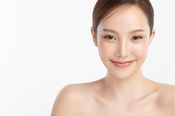 Beautiful young asian woman with clean fresh skin on white background, Face care, Facial treatment, Cosmetology, beauty and spa, Asian women portrait.