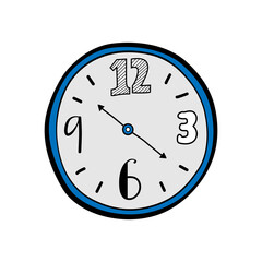 Blue clock isolated on white background. Vector illustration.